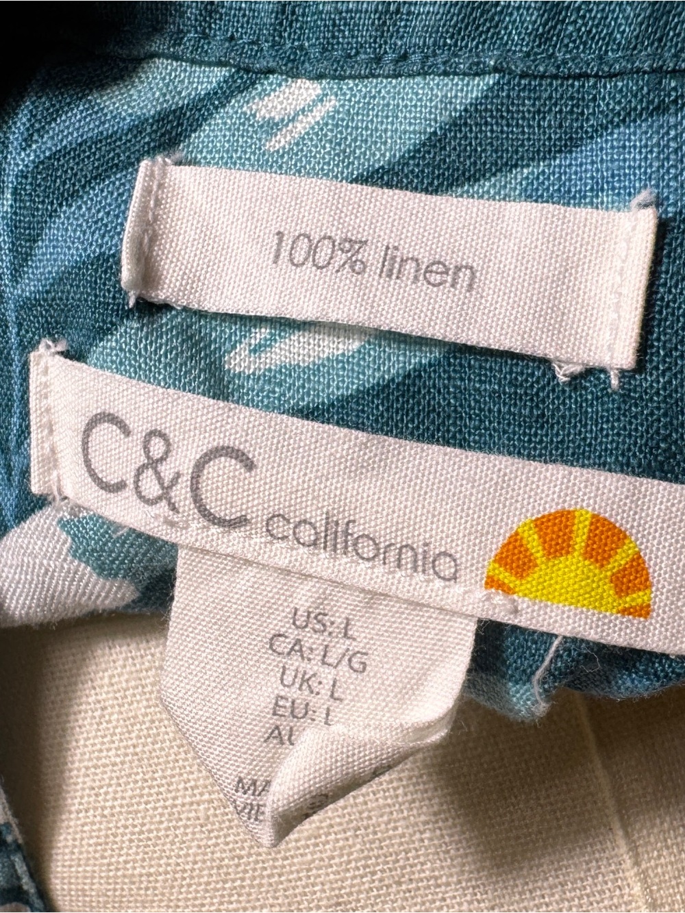 Large C&C California 100% Linen Tropical Button Tank Top Vacation EUC - Picture 6 of 9